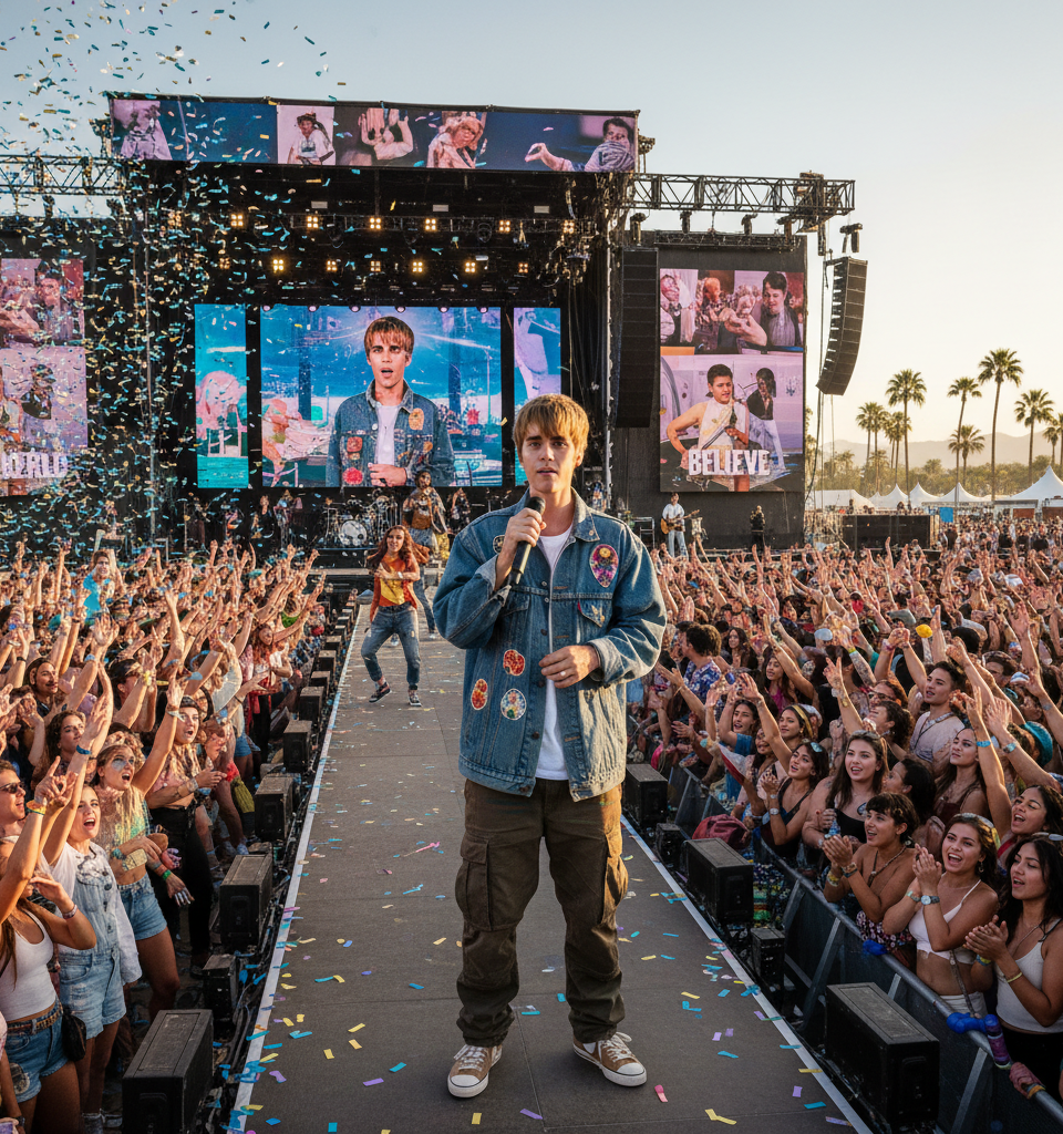 Justin Bieber headlines Coachella with nostalgia-fuelled set — AI-generated illustration
