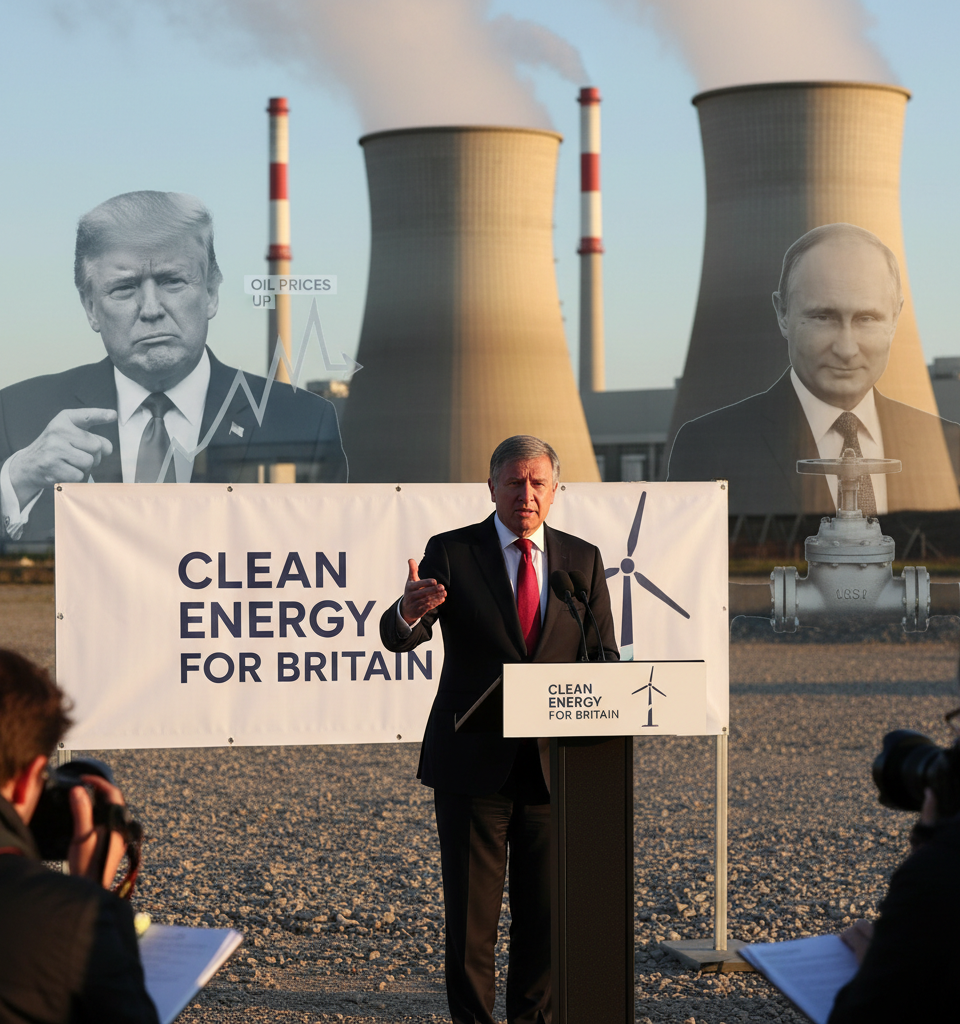 Keir Starmer: 'I'm fed up' with Trump and Putin affecting UK energy costs — AI-generated illustration