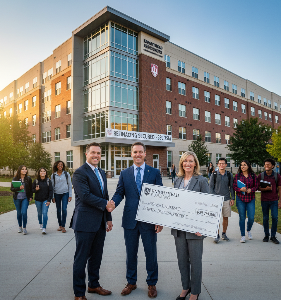 Knighthead Funding Secures $39.75M Refinancing for Premier Indiana University Student Housing — AI-generated illustration