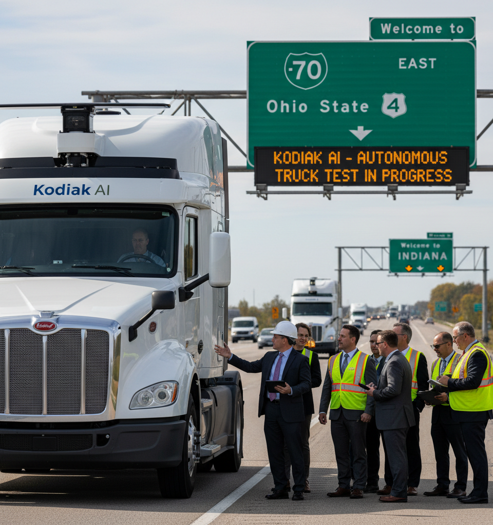 Kodiak AI Breaks Sun Belt Barrier, Extends Driverless Trucking Tests to Ohio and Indiana — AI-generated illustration