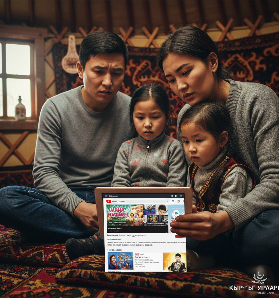 Kyrgyz Language Under Threat: YouTube’s Algorithms Push Russian Content on Indigenous Youth — AI-generated illustration