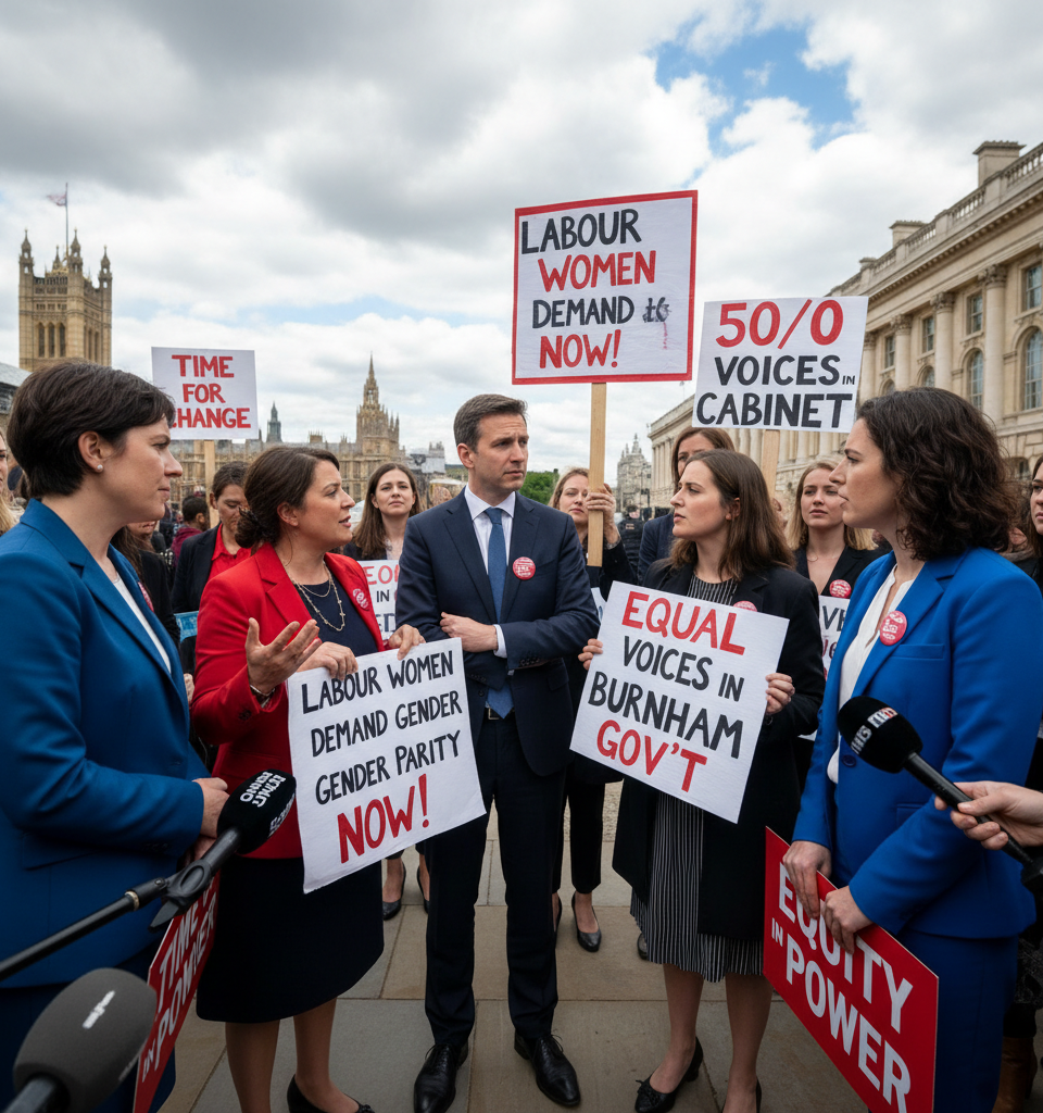 Labour Women Demand Gender Parity in Potential Burnham Government — AI-generated illustration