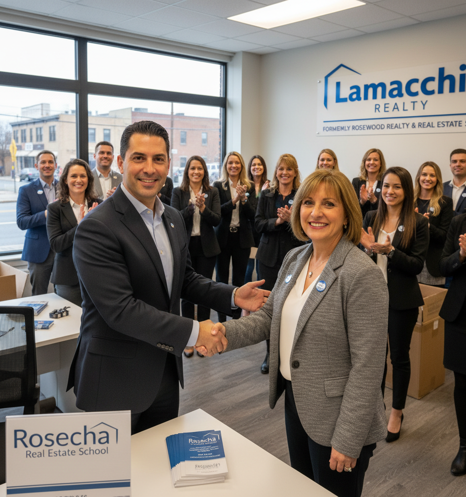 Lamacchia Realty Expands Massachusetts Footprint, Acquires Rosewood Realty & Real Estate School — AI-generated illustration
