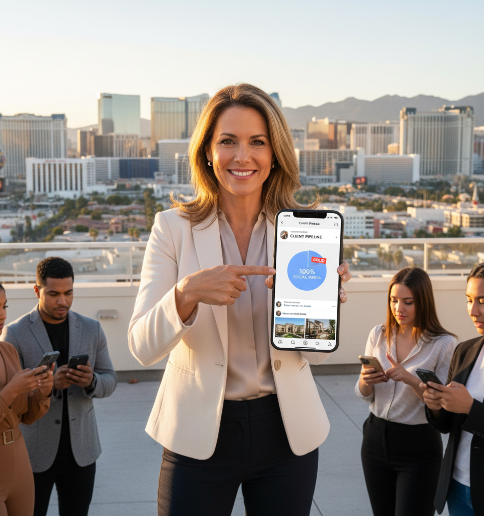 Las Vegas Real Estate: Social Media Now 100% of Agent's Client Pipeline — AI-generated illustration