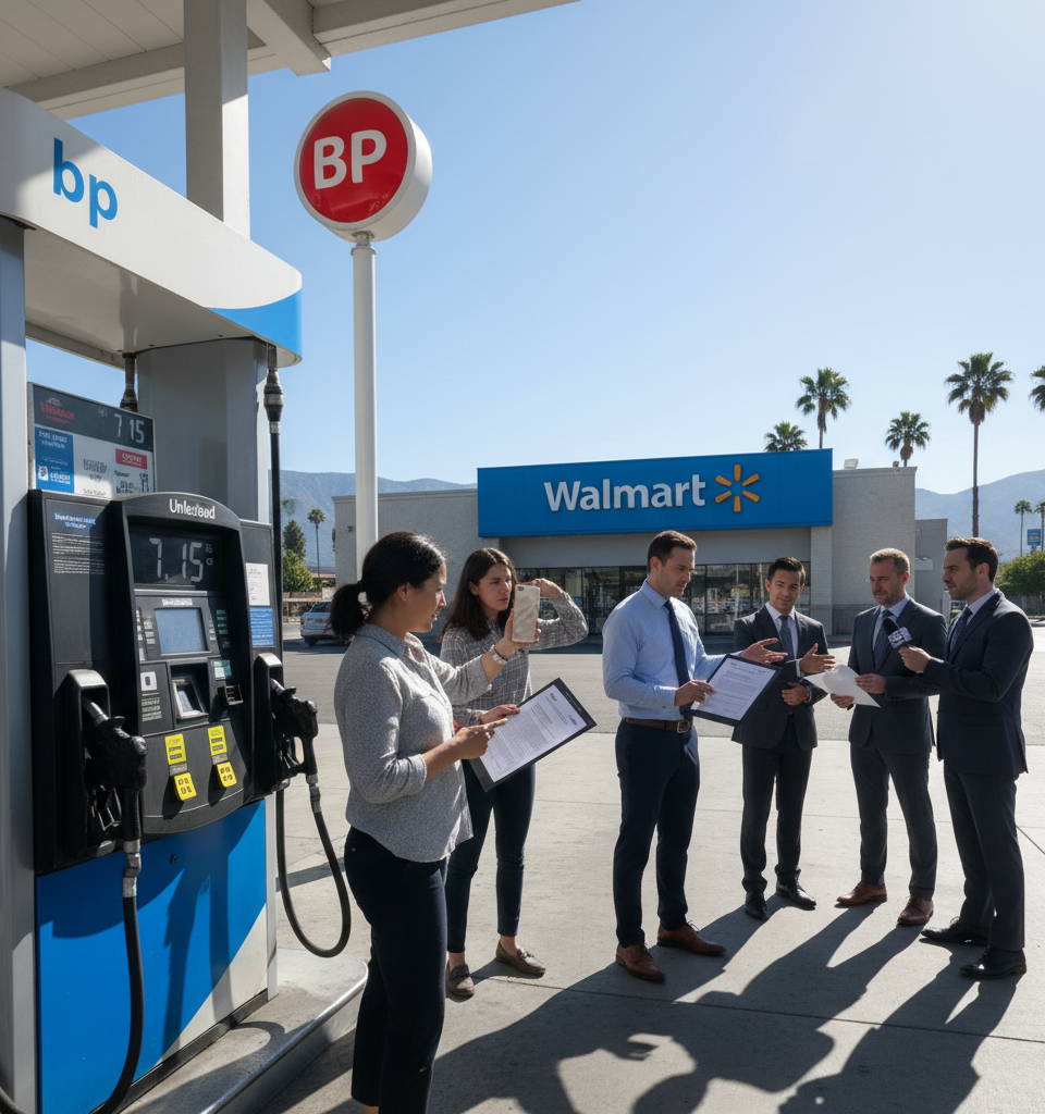 Lawsuit Alleges AI-Driven Price Manipulation at California Gas Stations, Including Walmart and BP — AI-generated illustration