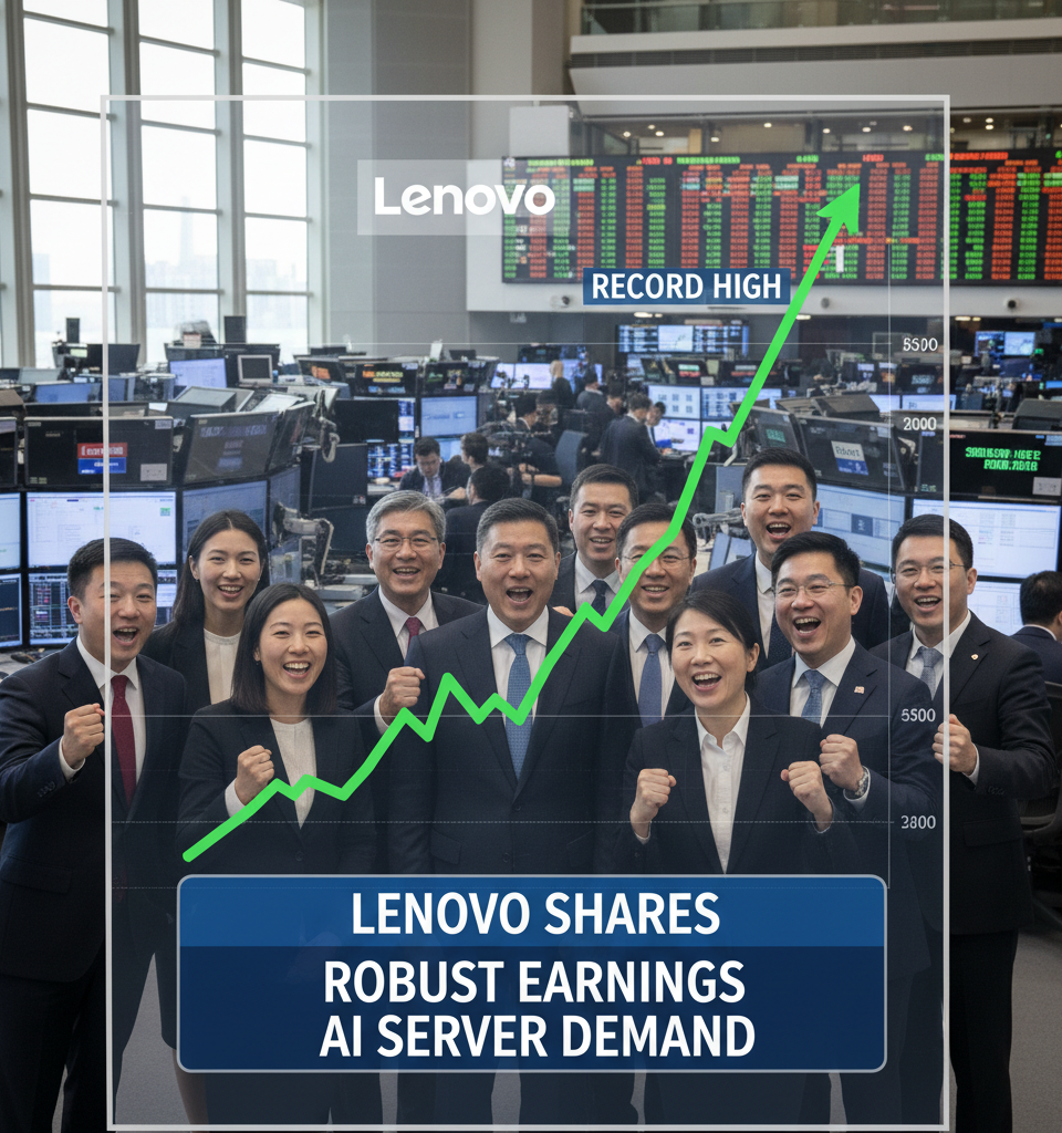 Lenovo Shares Surge to Record High Following Robust Earnings Fueled by AI Server Demand — AI-generated illustration