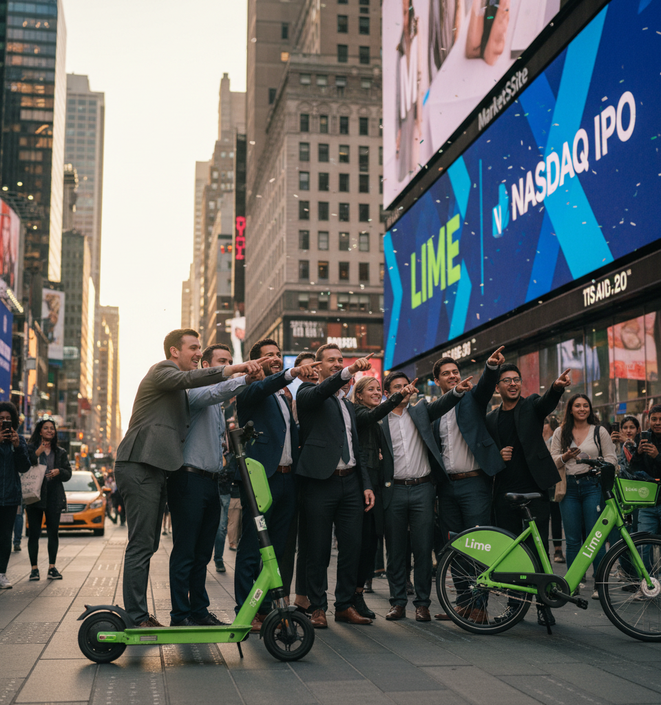 Lime Files for Landmark Nasdaq IPO, Testing Micromobility's Public Market Viability — AI-generated illustration