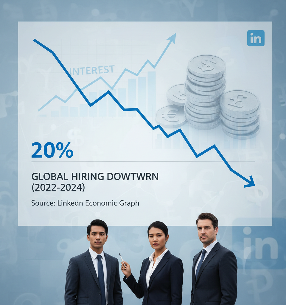 LinkedIn: Interest Rates, Not AI, Drive 20% Hiring Downturn Since 2022 — AI-generated illustration
