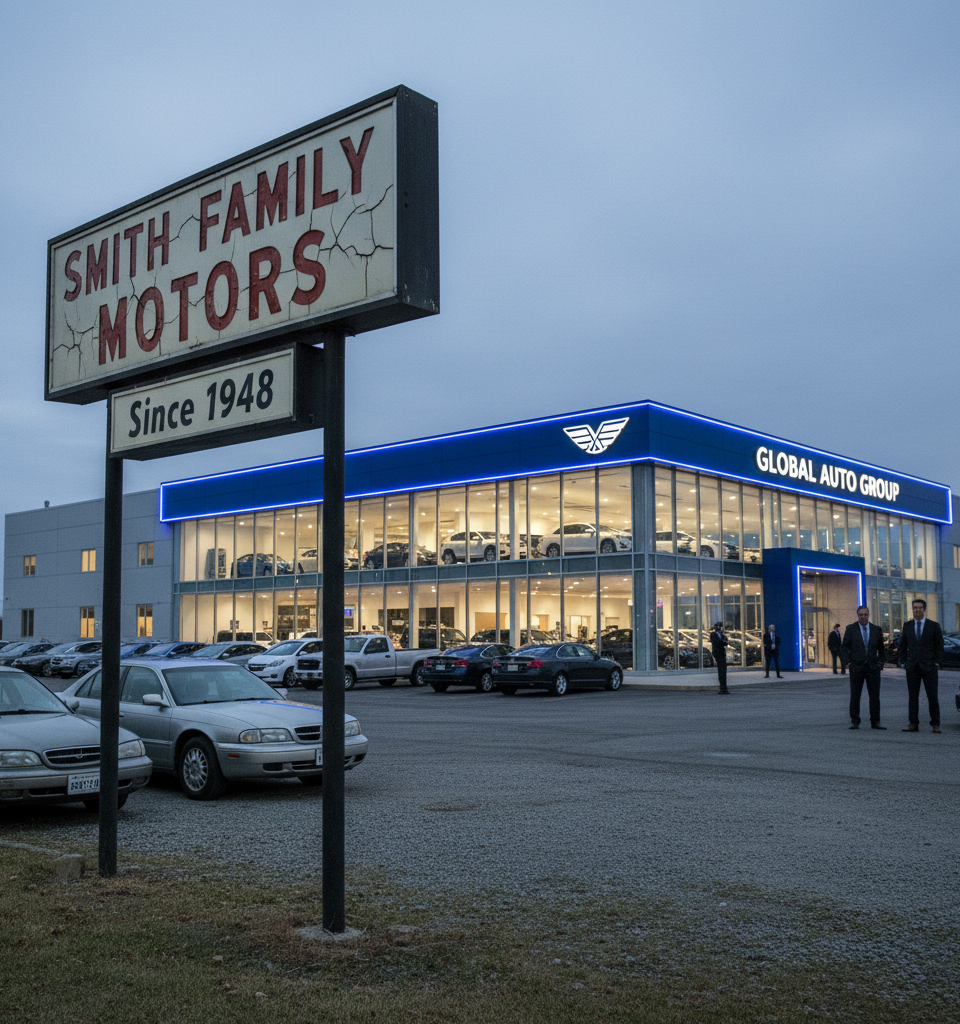 Local Auto Dealerships Face 'Grow-or-Die' Imperative Amid Consolidation Wave — AI-generated illustration