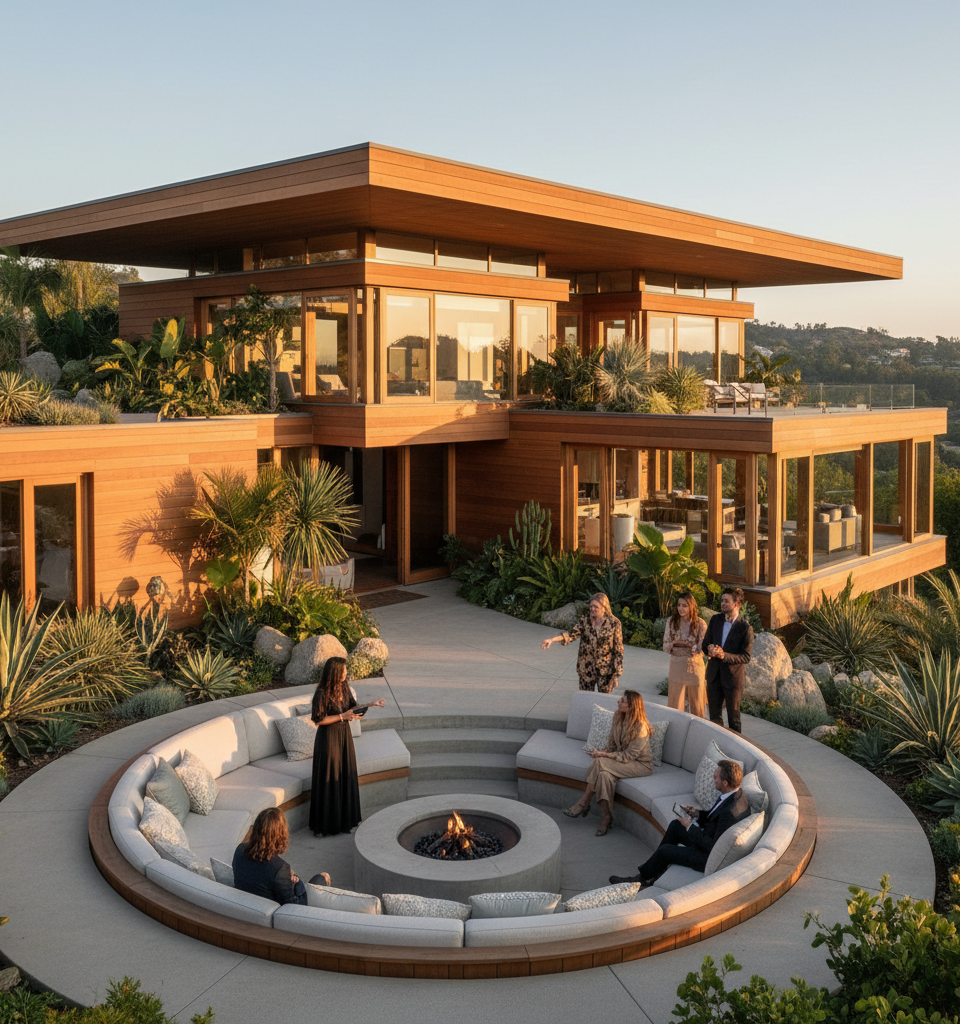 Los Angeles' 'Pavilion' House Commands $28 Million with Unprecedented Design, Sunken Conversation Pit — AI-generated illustration
