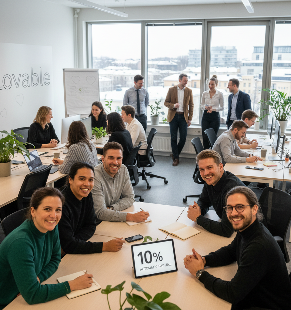 Lovable's Automatic 10% Pay Hike: A Bold Experiment Against Corporate Toxicity — AI-generated illustration
