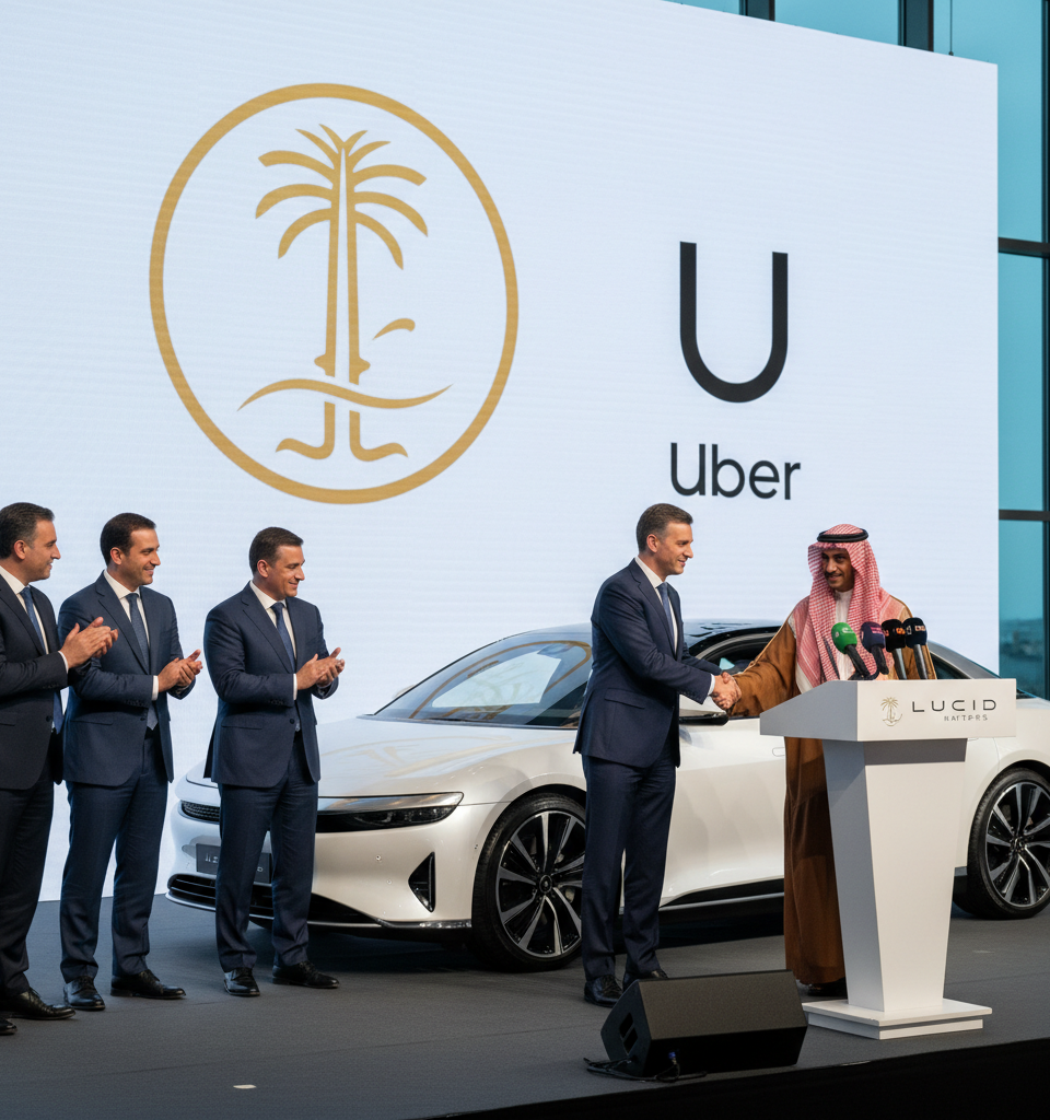 Lucid Motors Appoints New CEO, Secures Enhanced Funding from PIF and Uber Amid Strategic Overhaul — AI-generated illustration