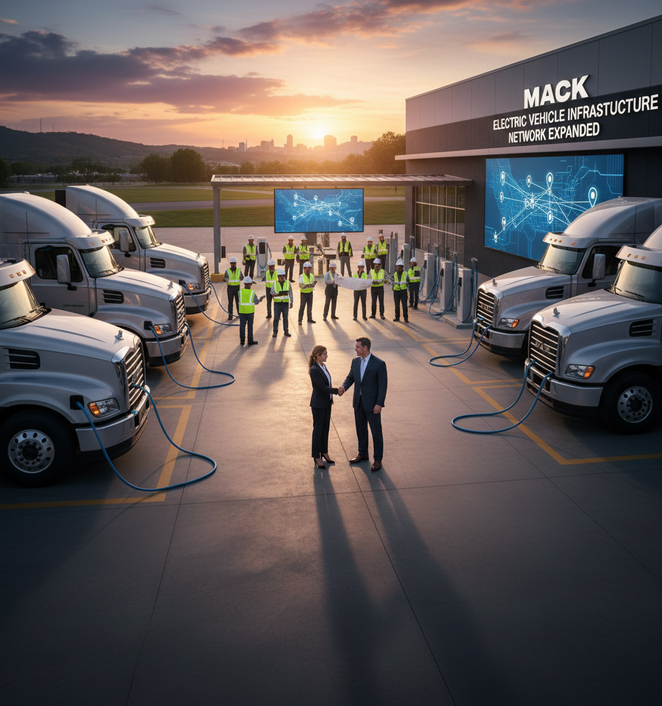 Mack Trucks Doubles Electric Vehicle Infrastructure Network, Bolstering EV Transition for Fleet Customers — AI-generated illustration