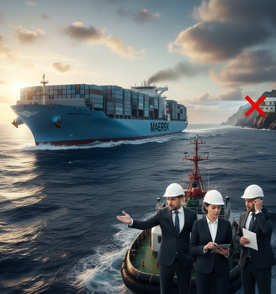 Maersk again turned down on request to fast-track emergency fuel surcharge — AI-generated illustration