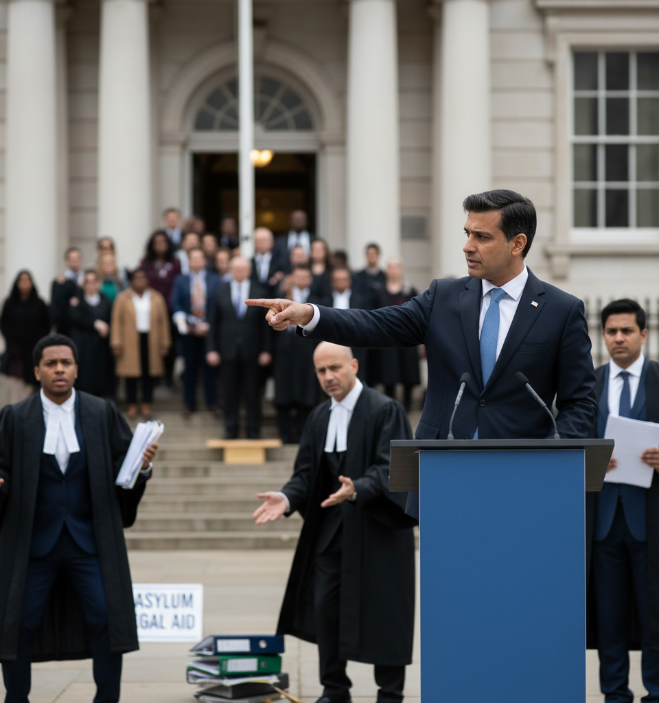 Mahmood promises action against 'sham lawyers' abusing asylum system — AI-generated illustration