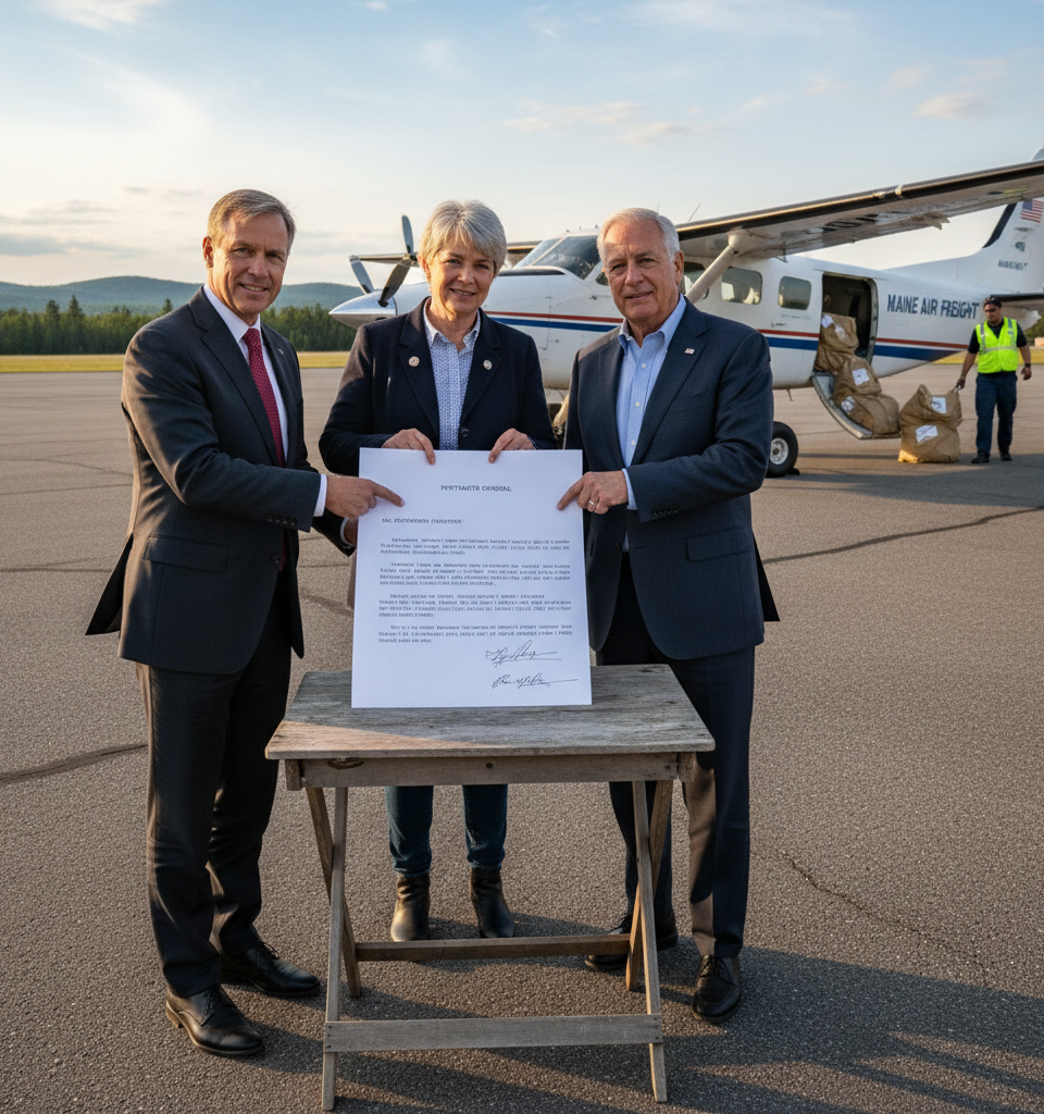 Maine Lawmakers Confront USPS Over $350K Default to Essential Rural Air Carrier — AI-generated illustration