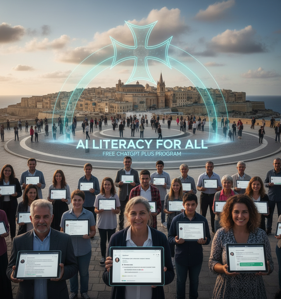 Malta Pioneers AI Literacy with Nationwide Free ChatGPT Plus Program — AI-generated illustration