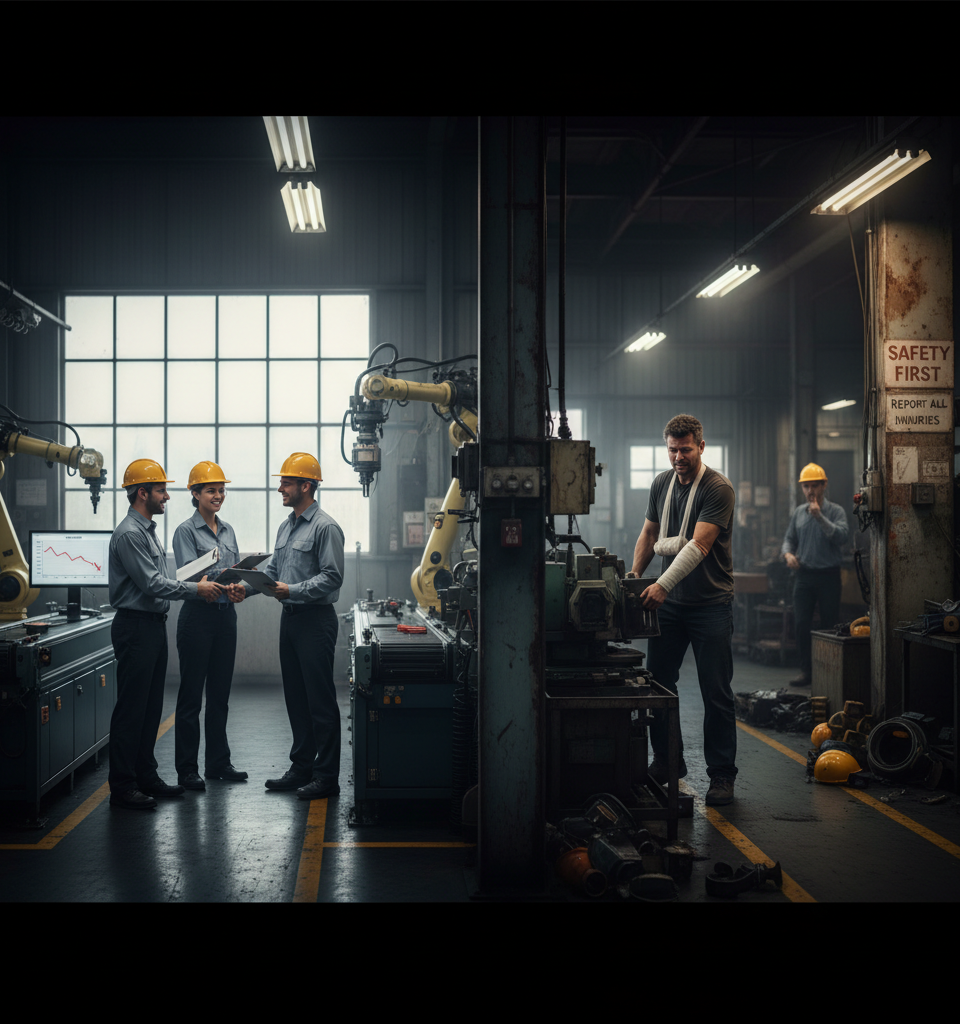 Manufacturing Safety Under Scrutiny: Is the Decline in Injuries Genuine or Underreported? — AI-generated illustration