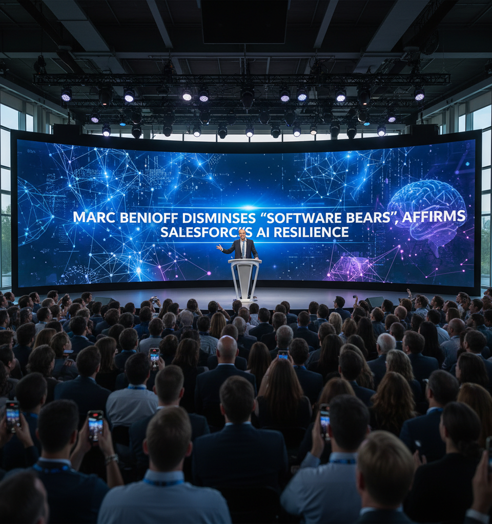 Marc Benioff Dismisses 'Software Bears,' Affirms Salesforce's AI Resilience — AI-generated illustration