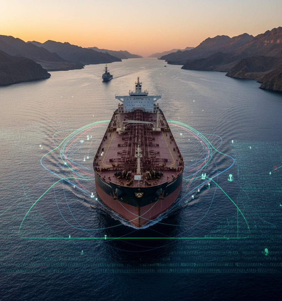 Maritime Deception Amplifies Strait of Hormuz Tensions Amid US Sanctions — AI-generated illustration