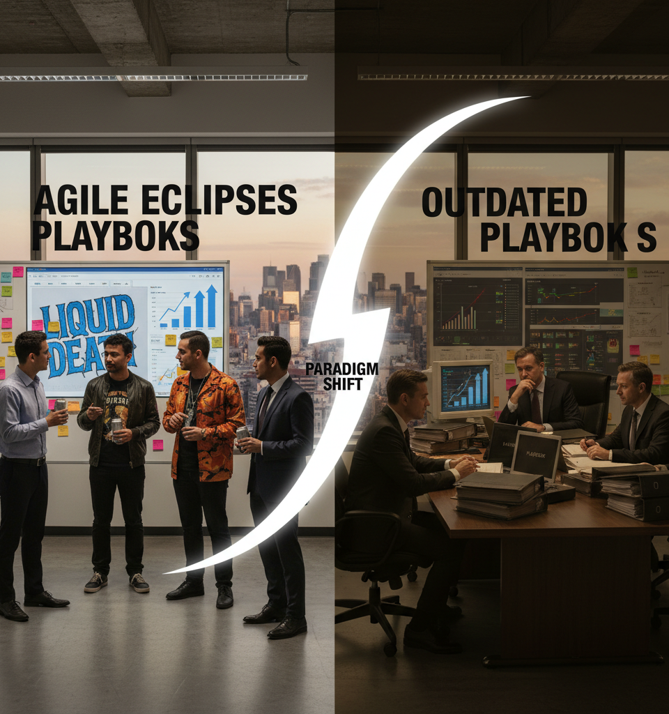 Marketing Paradigm Shift: Agile Strategies Eclipse Outdated Playbooks From Liquid Death to Google — AI-generated illustration