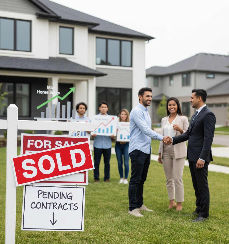 May Home Sales Surge to Near Four-Year High, But Pending Contracts Signal Potential Cooling — AI-generated illustration