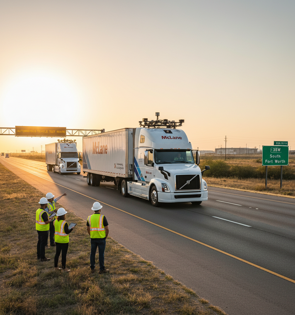 McLane and Aurora Pioneer Driverless Logistics in Texas; Volvo Expands Autonomous Route — AI-generated illustration