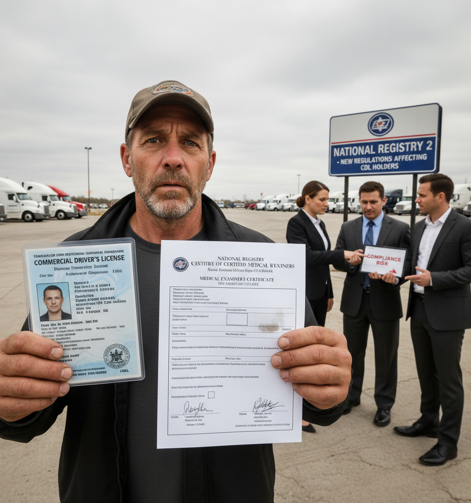 Medical Certification Gap Threatens CDL Holders and Carrier Compliance Under National Registry 2 — AI-generated illustration