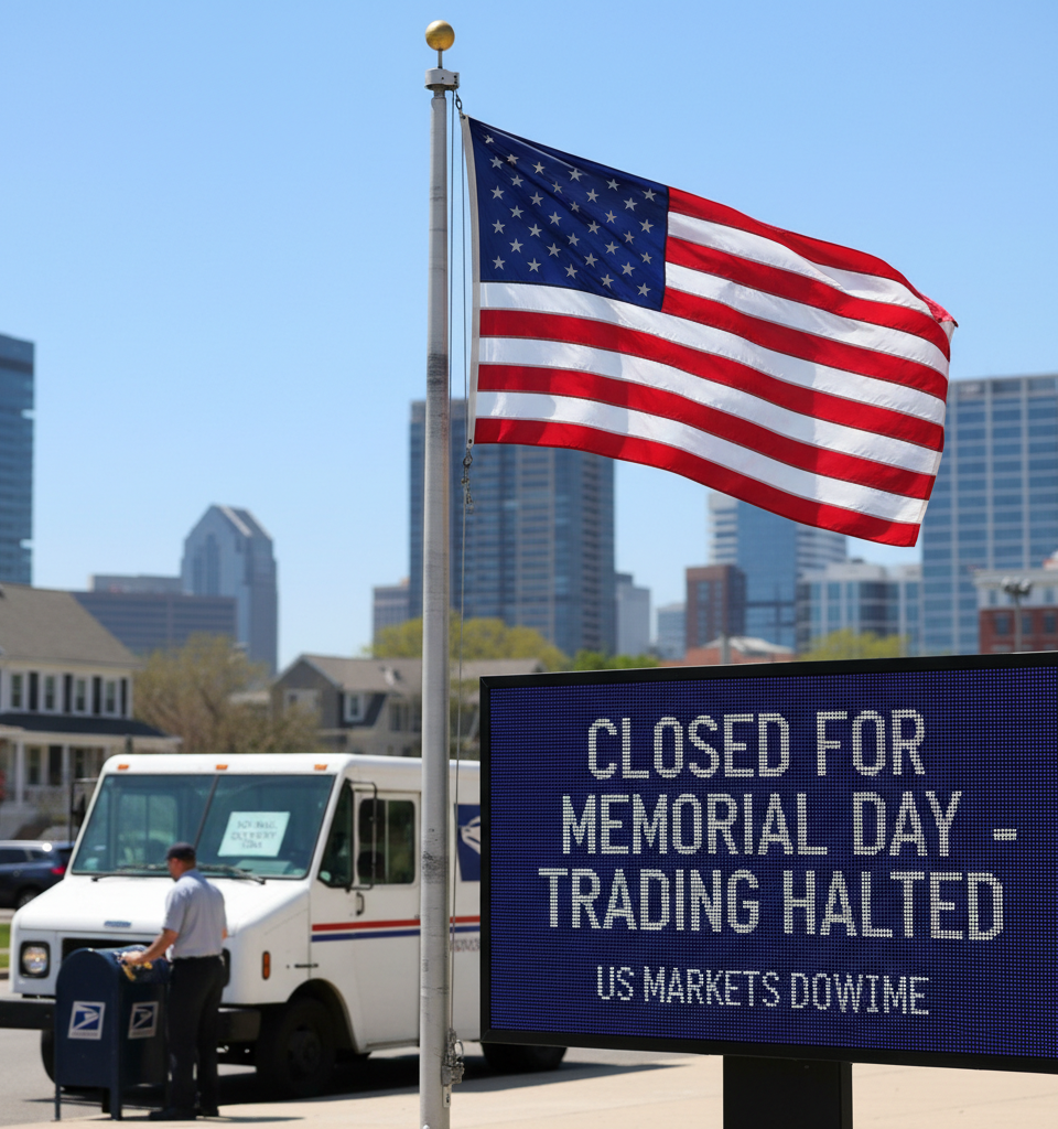 Memorial Day Weekend to Halt Trading, Disrupt Mail Services Across US — AI-generated illustration