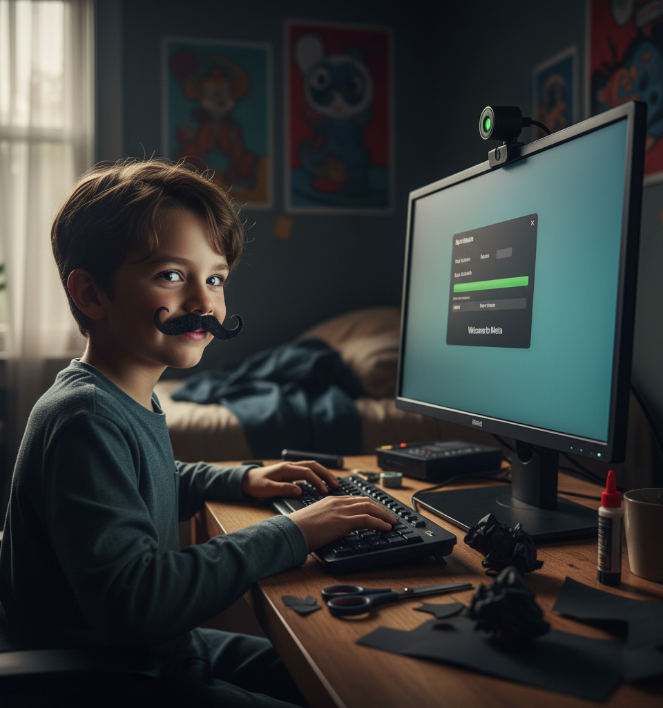 Meta Confronts Age Verification Flaws After Child Bypasses System with Fake Moustache — AI-generated illustration