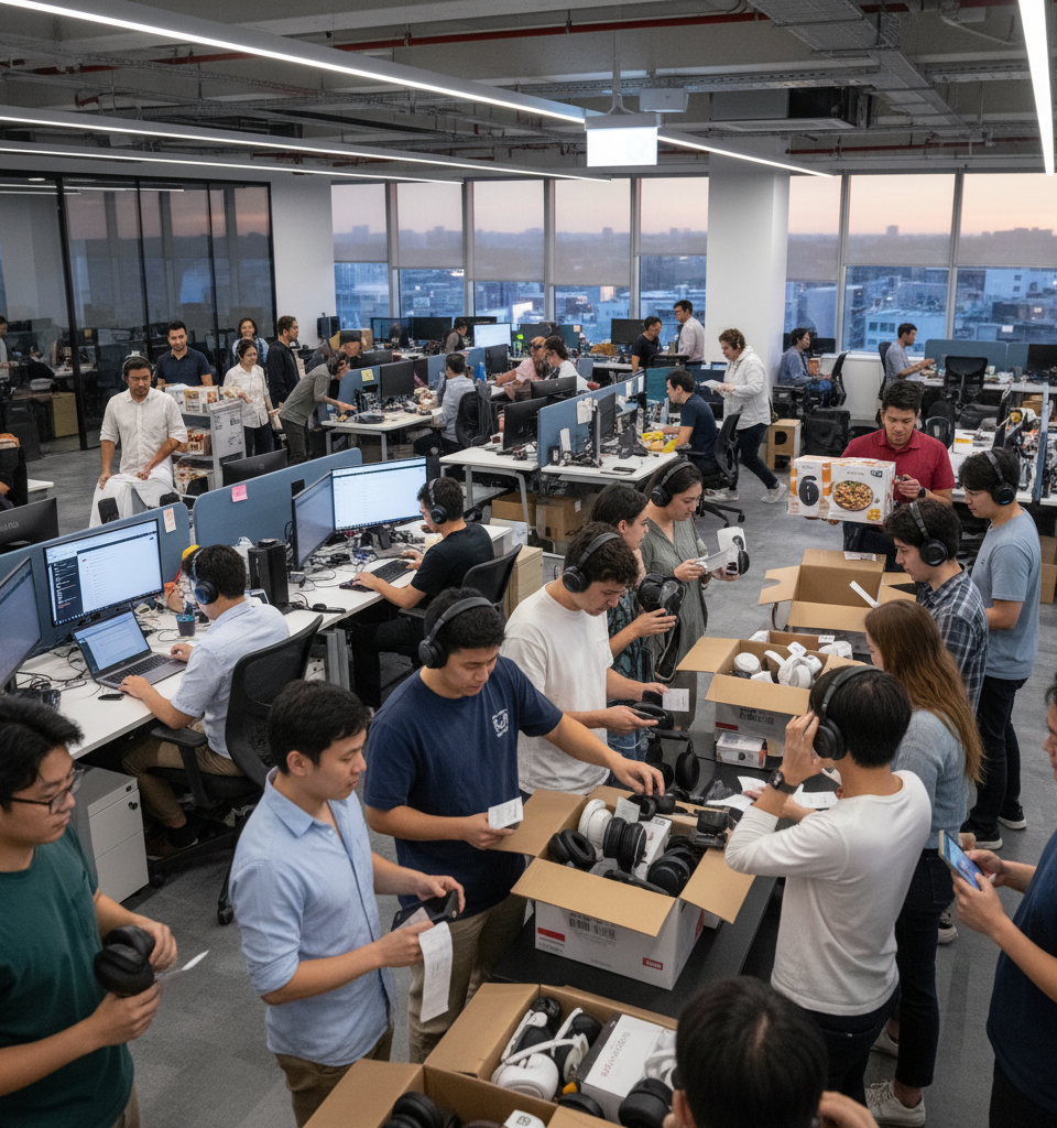 Meta Employees Rush to Utilize Perks Ahead of Anticipated 8,000 Layoffs — AI-generated illustration