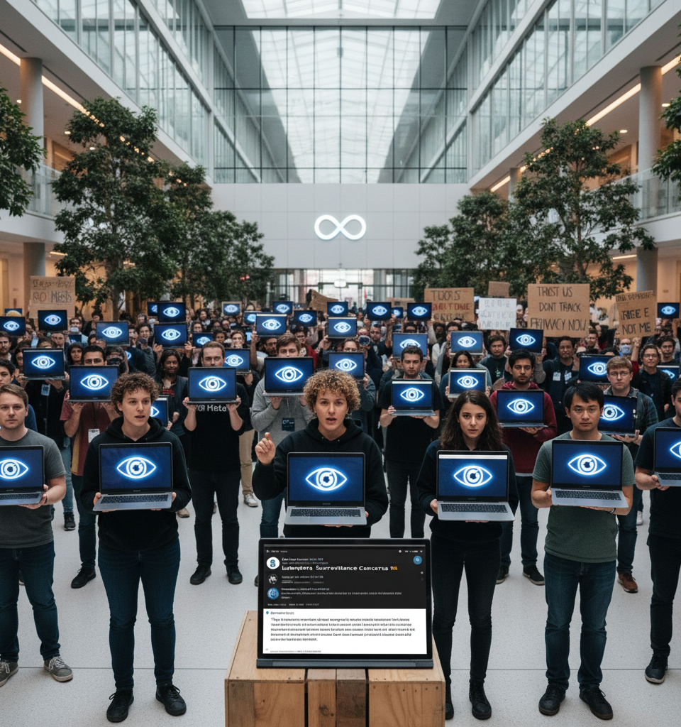 Meta Engineers Rally Against Workplace Surveillance Amidst Growing Employee Distrust — AI-generated illustration