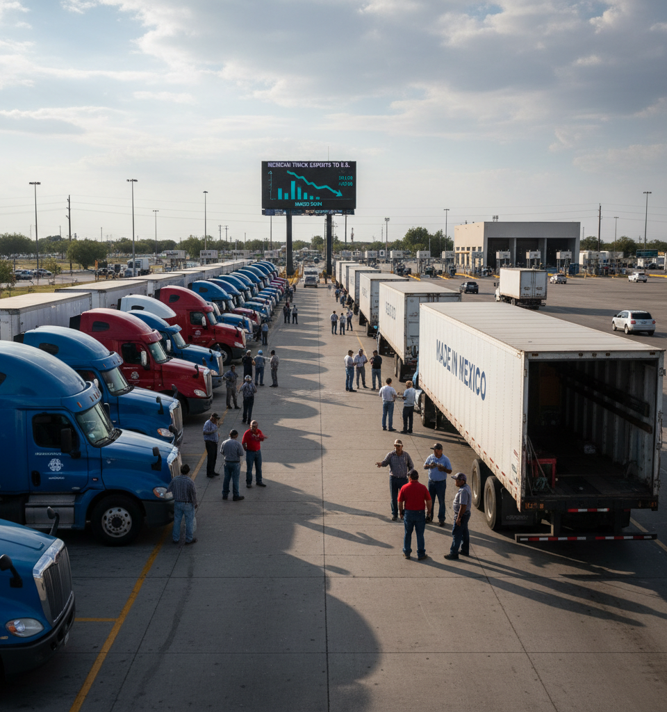 Mexican Truck Exports to U.S. Decline in March Amidst Broader Economic Shifts — AI-generated illustration