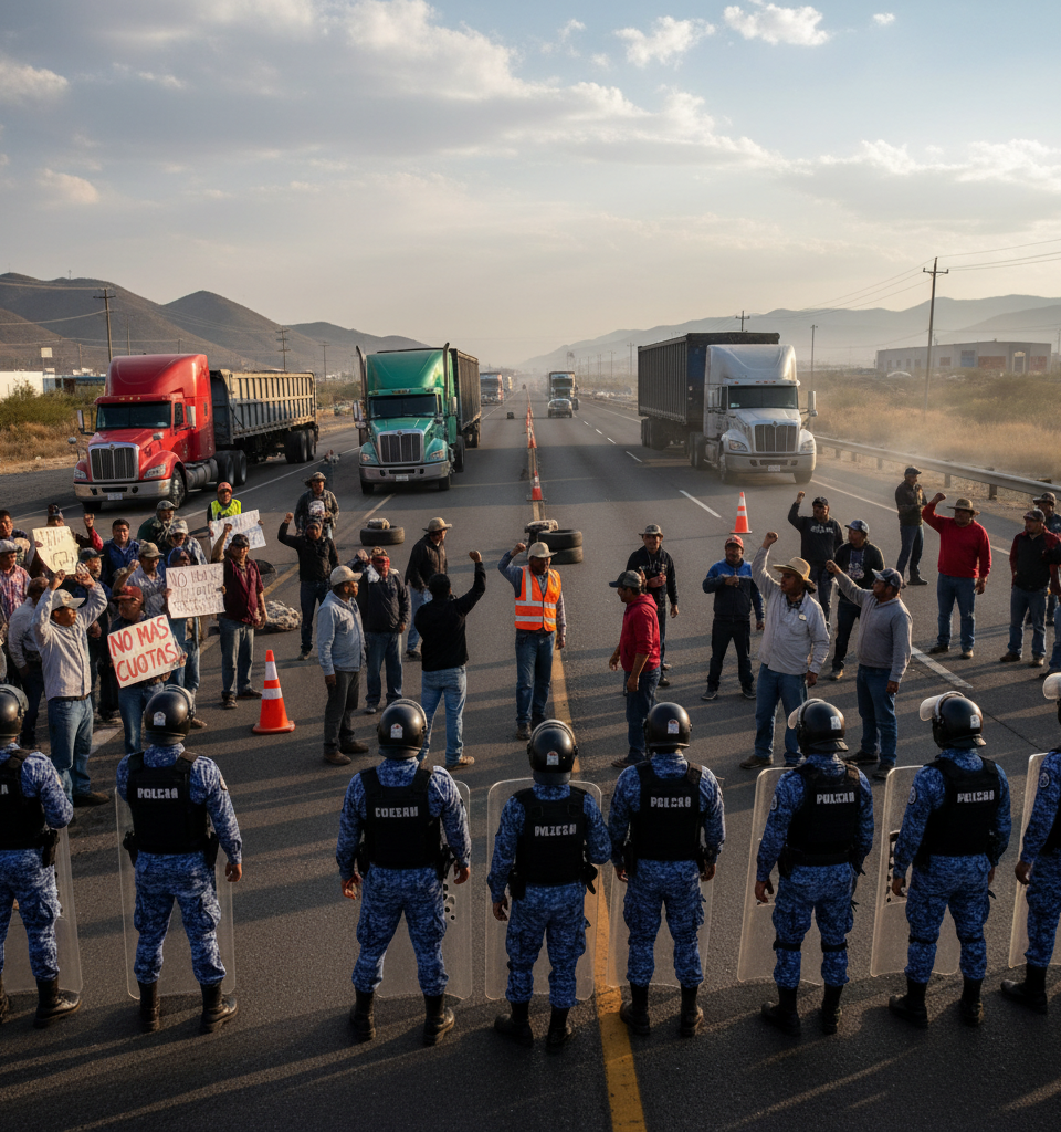 Mexican Truckers Halt Blockades Amidst Clashes, Core Grievances Unresolved — AI-generated illustration
