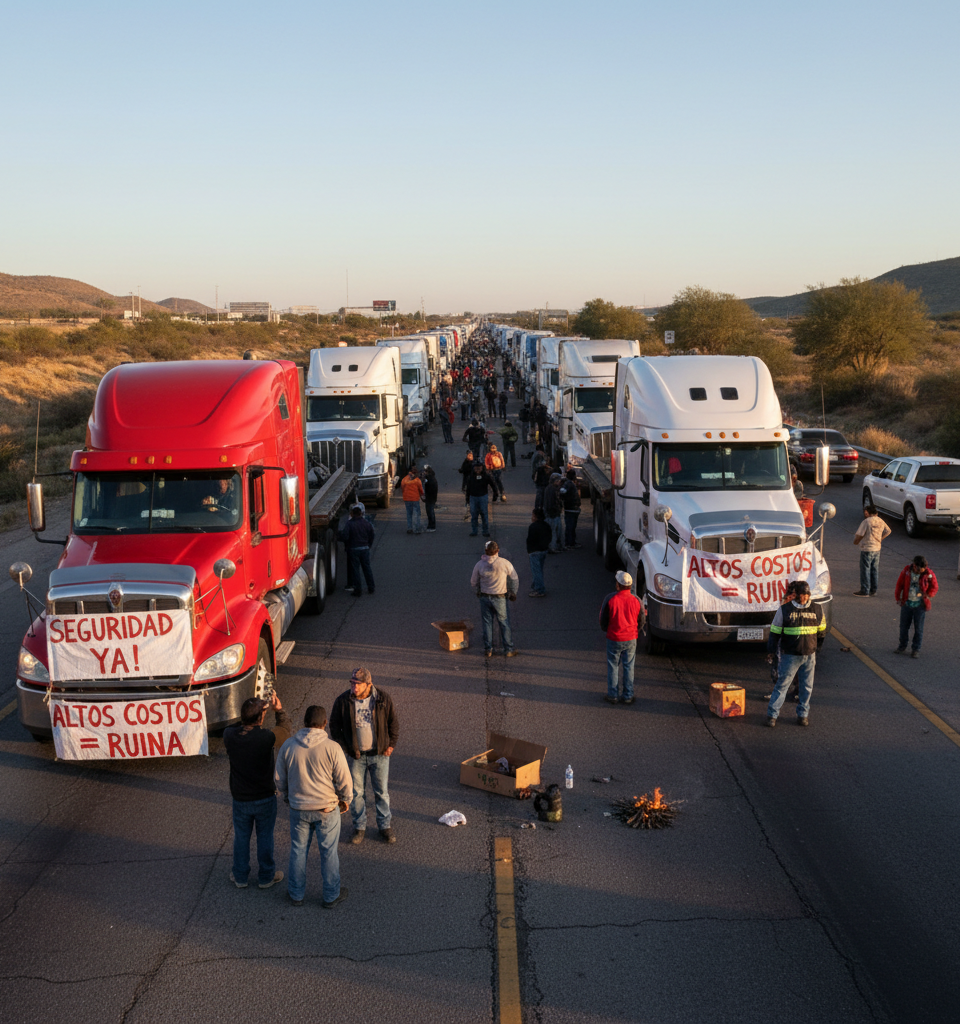 Mexico's Supply Chains Suffer as Trucker Protests Fracture, Deepening Economic Woes — AI-generated illustration