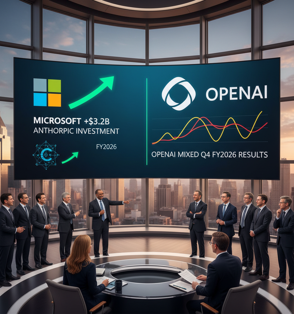 Microsoft Gains $3.2B from Anthropic Investment, OpenAI Yields Mixed Results in Q4 FY2026 Earnings — AI-generated illustration