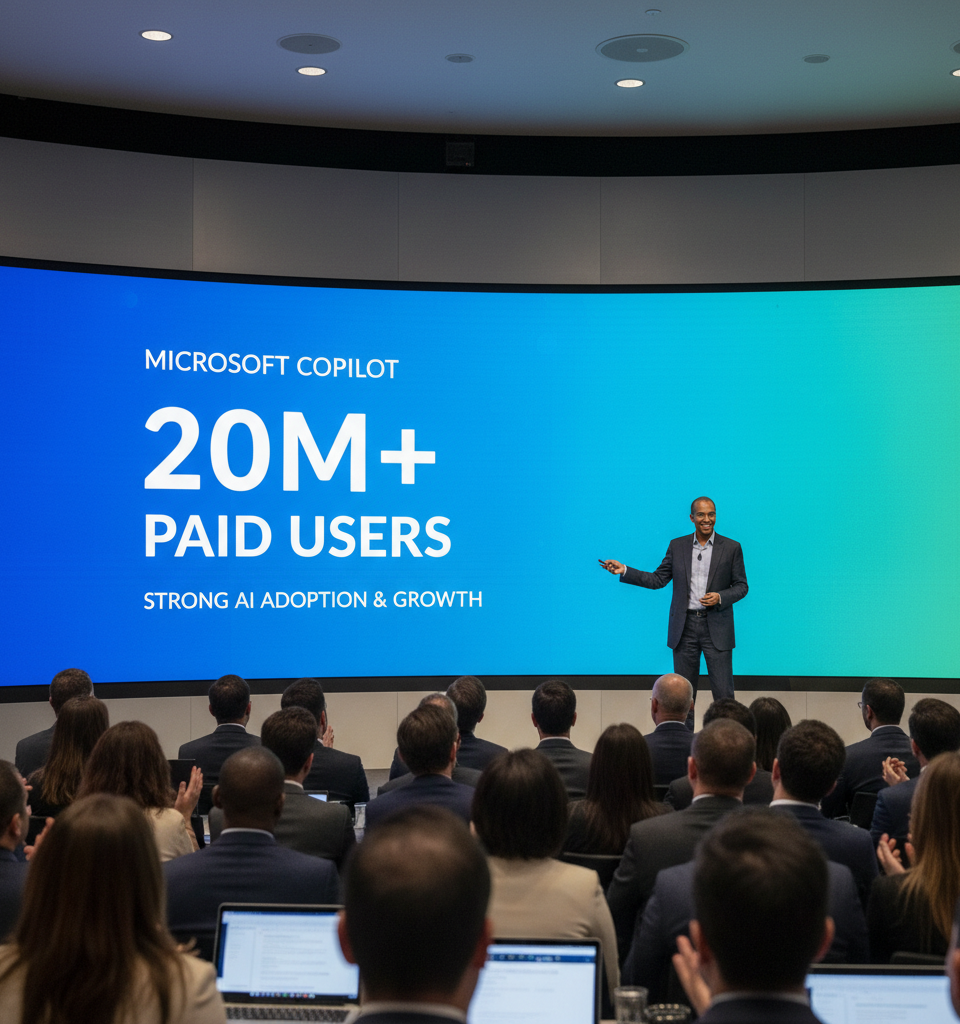 Microsoft Reveals 20M+ Paid Copilot Users, Signifying Strong AI Adoption and Growth — AI-generated illustration