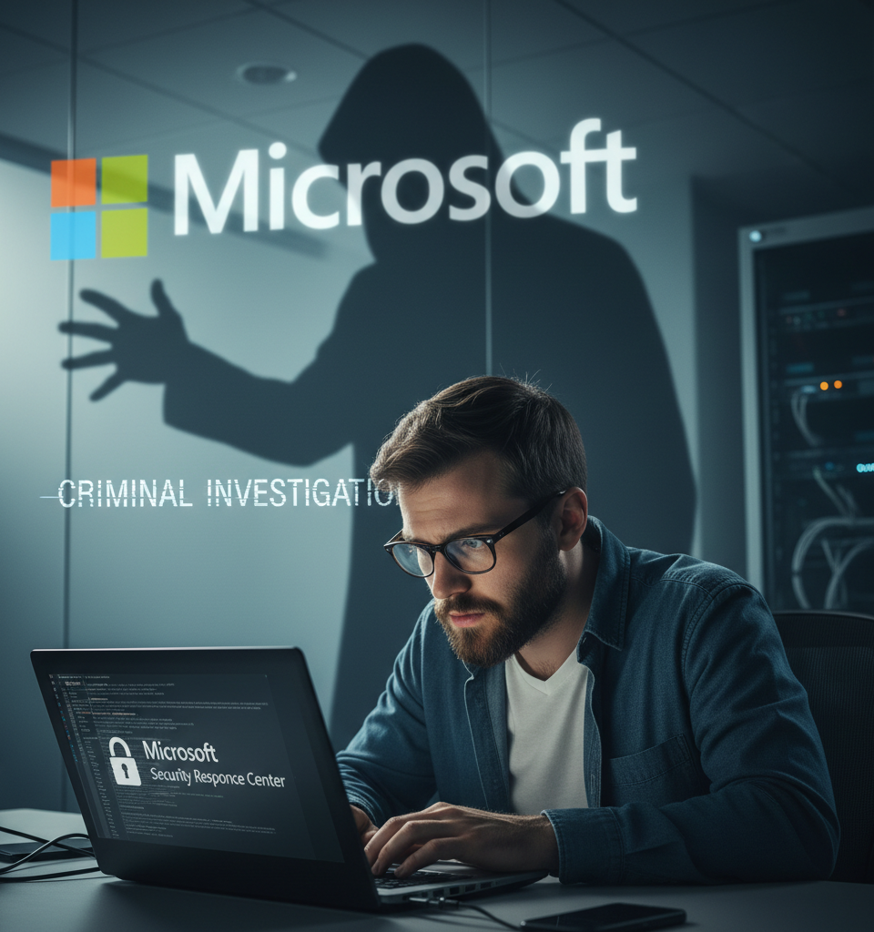 Microsoft Under Scrutiny Following Criminal Investigation Threat to Security Researcher — AI-generated illustration