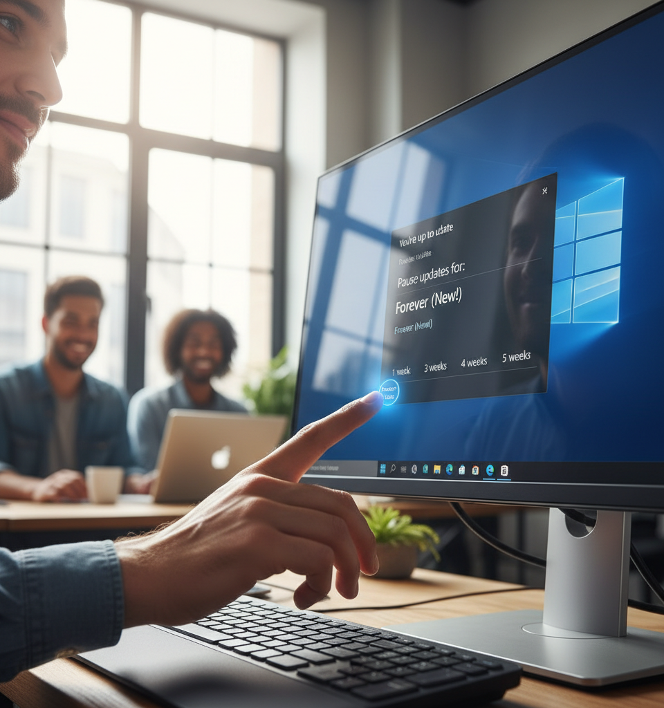 Microsoft Unveils "Forever Pause" for Windows Updates, Boosting User Control — AI-generated illustration