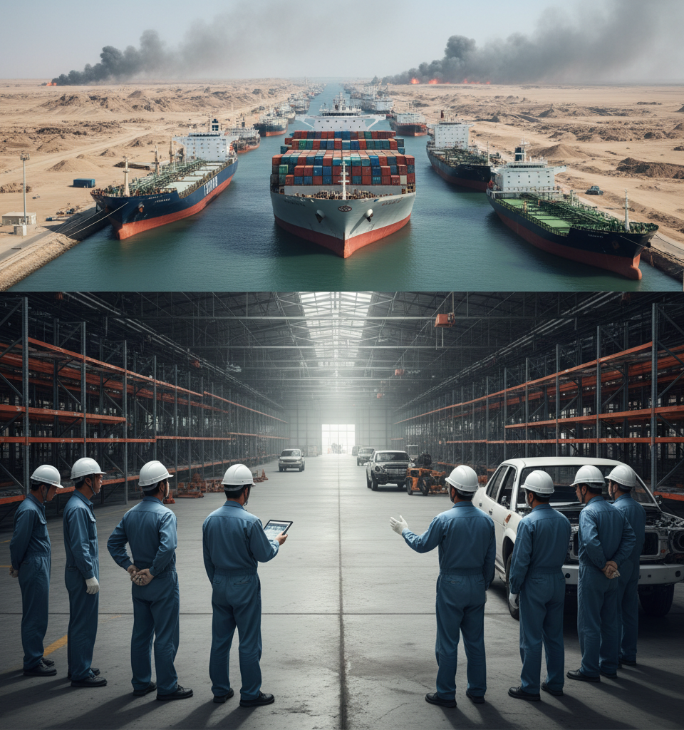 Middle East Tensions Threaten Toyota's Supply Chain, Sparking Japan-wide Parts Shortages — AI-generated illustration