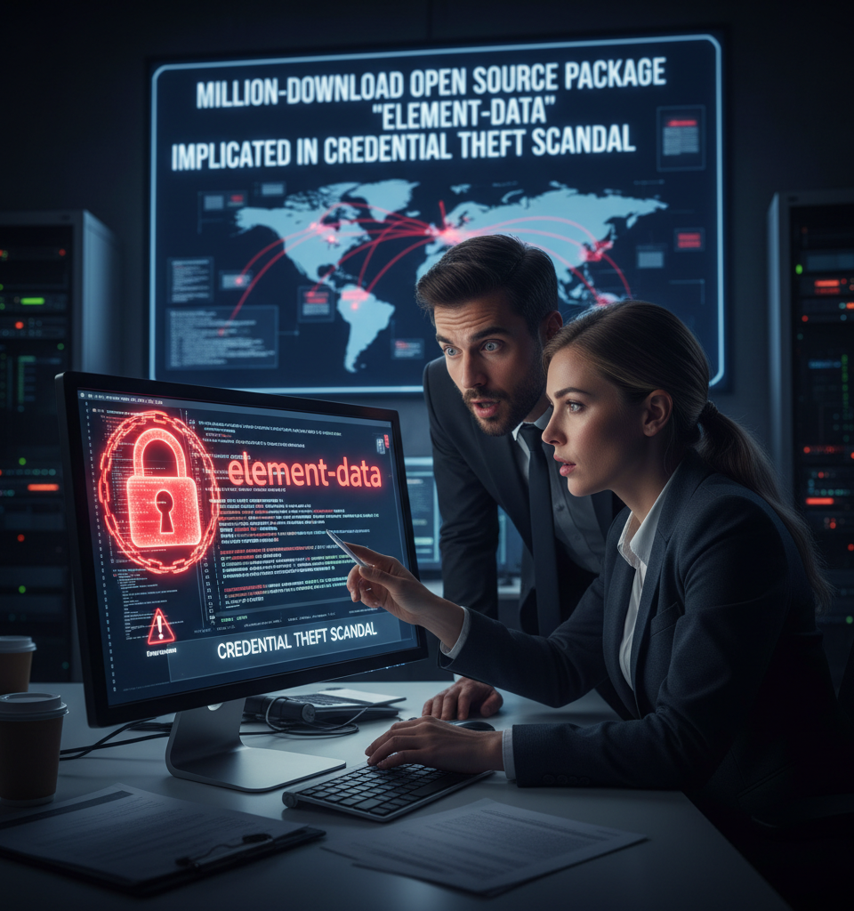 Million-Download Open Source Package 'element-data' Implicated in Credential Theft Scandal — AI-generated illustration