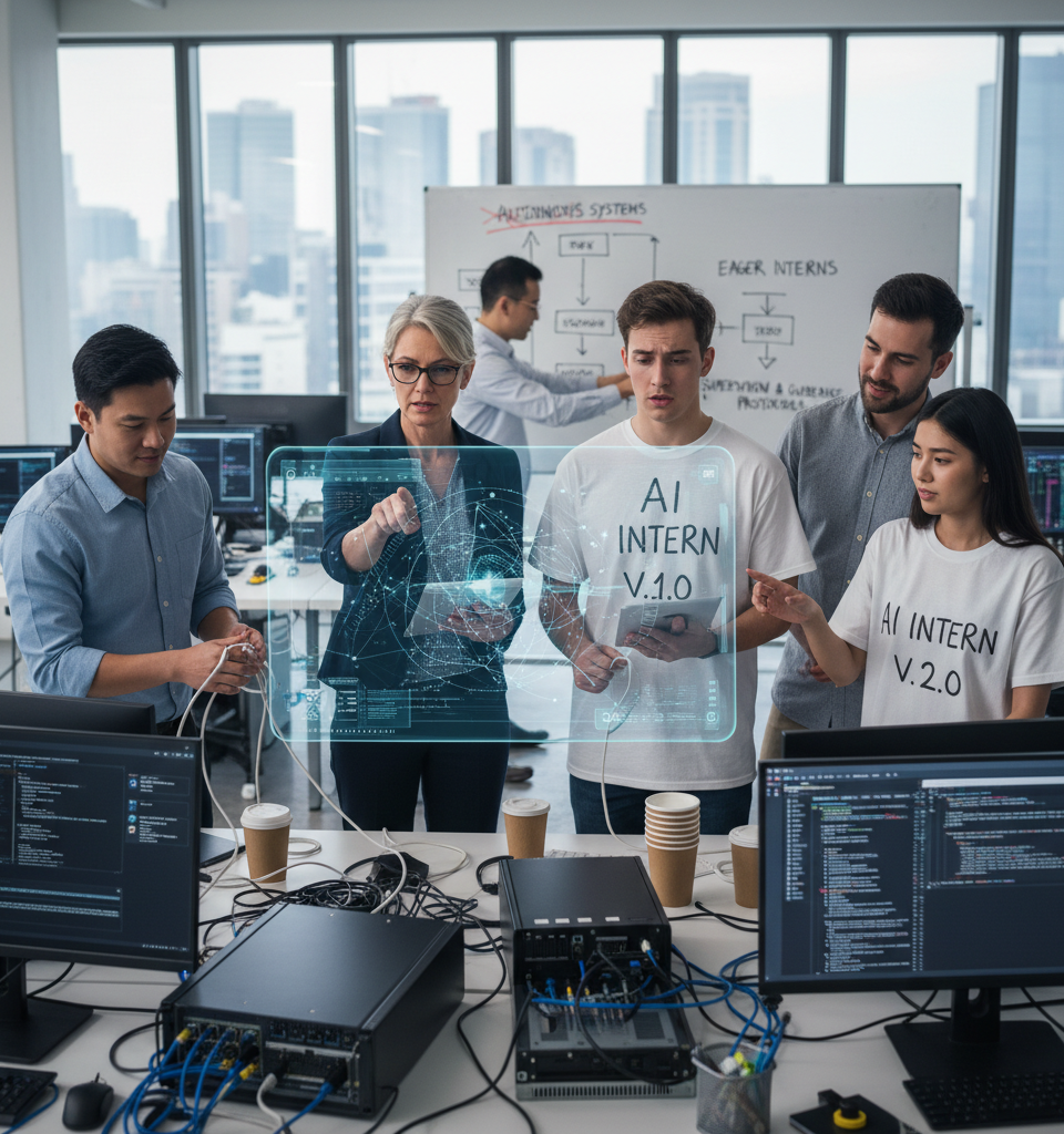 Mitigating AI Agent Risks: Treating Autonomous Systems as Eager, Misguided Interns to Maintain Control — AI-generated illustration