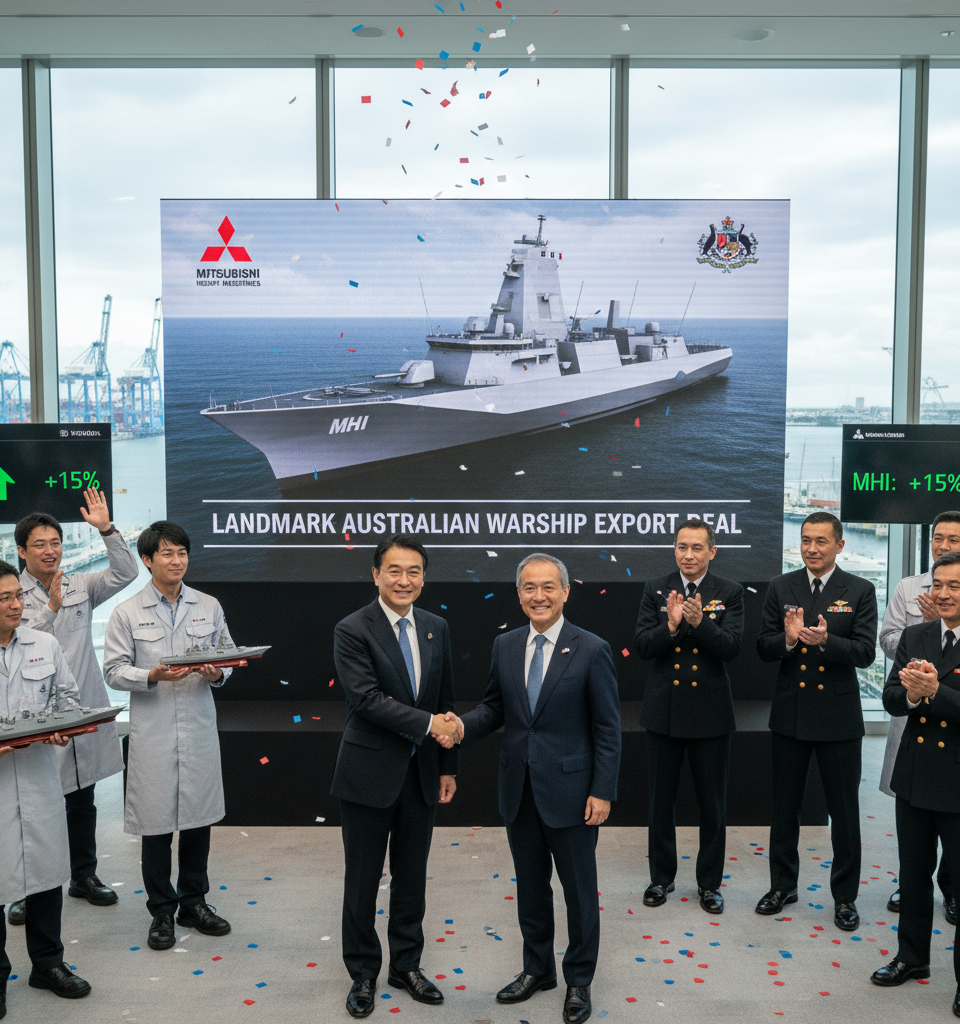 Mitsubishi Heavy Industries Shares Soar on Landmark Australian Warship Export Deal — AI-generated illustration