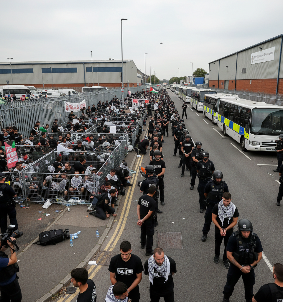 More than 500 arrests at Palestine Action protest — AI-generated illustration