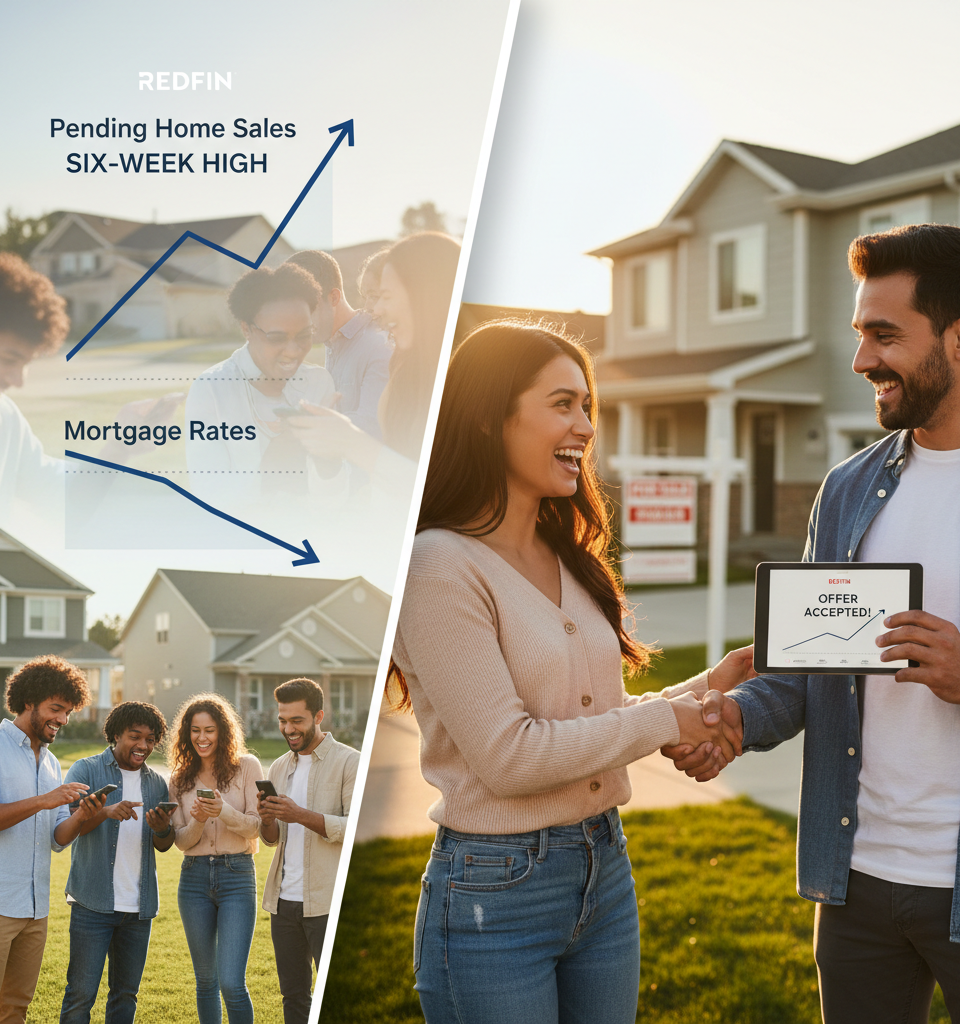 Mortgage Rate Drop Ignites Housing Demand, Pending Sales See Six-Week High — AI-generated illustration
