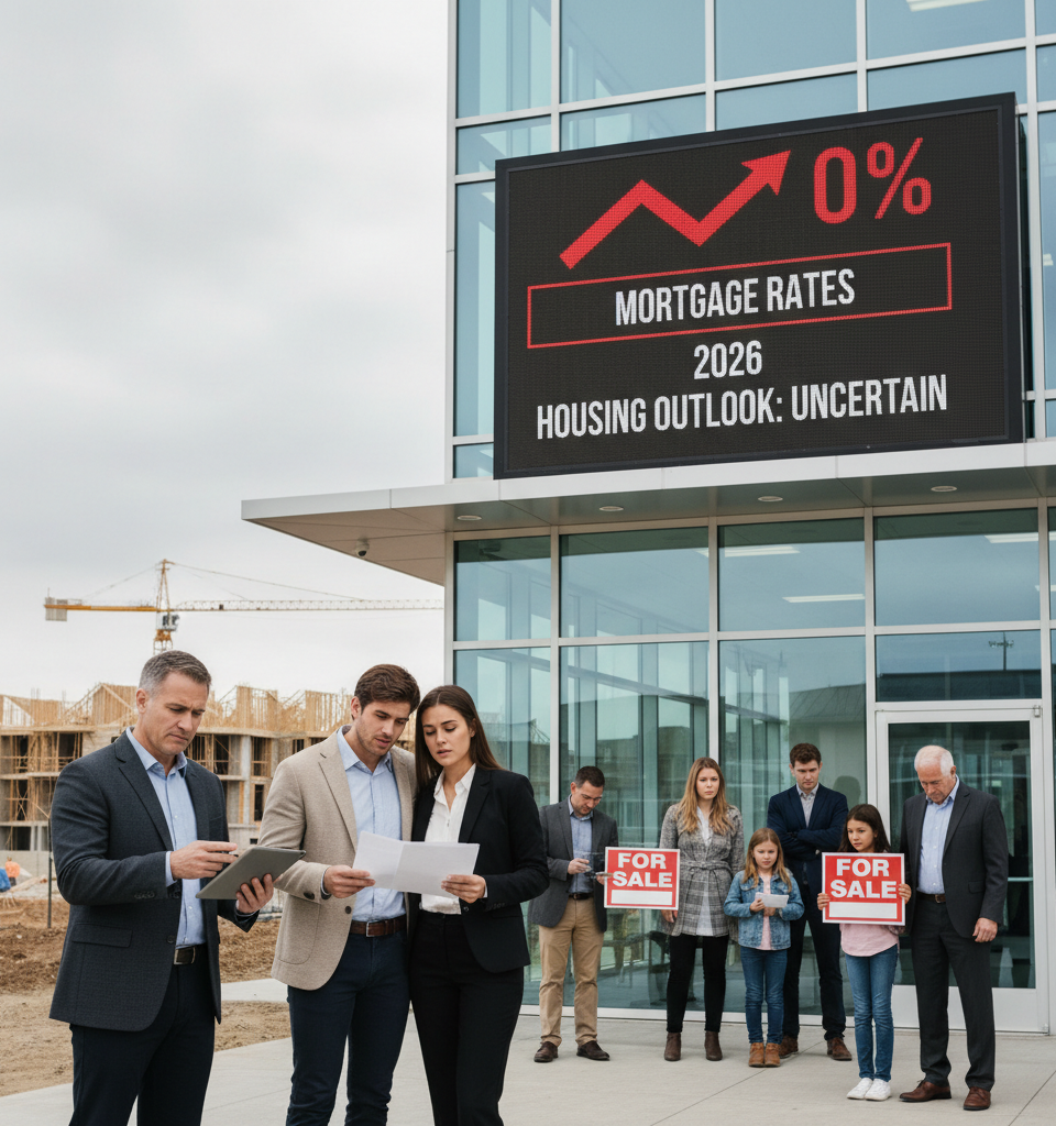 Mortgage Rates Surge Amid Inflationary Pressures, Clouding 2026 Housing Outlook — AI-generated illustration