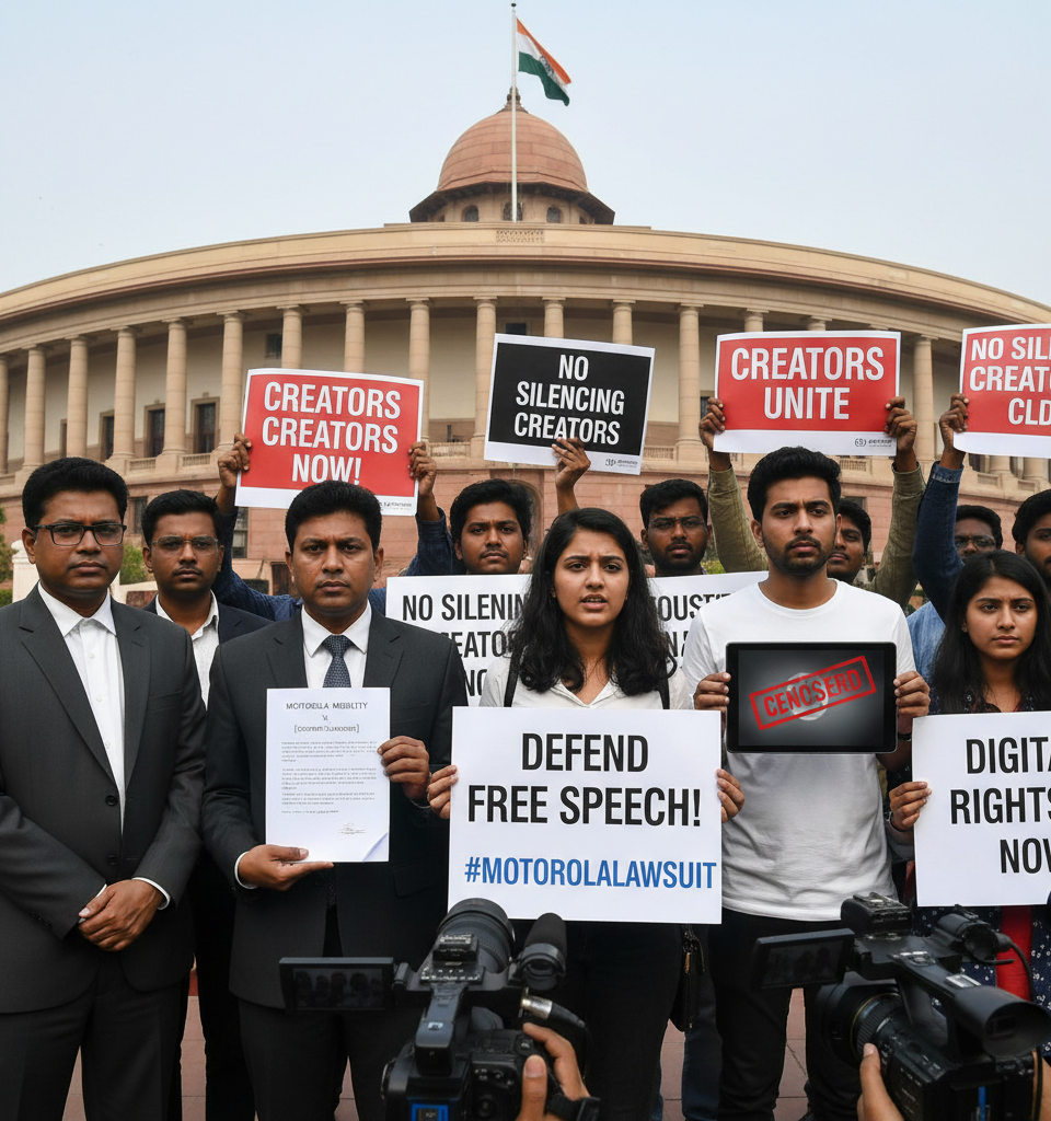 Motorola's Defamation Lawsuit Against Indian Content Creators & Platforms Sparks Free Speech Debate — AI-generated illustration