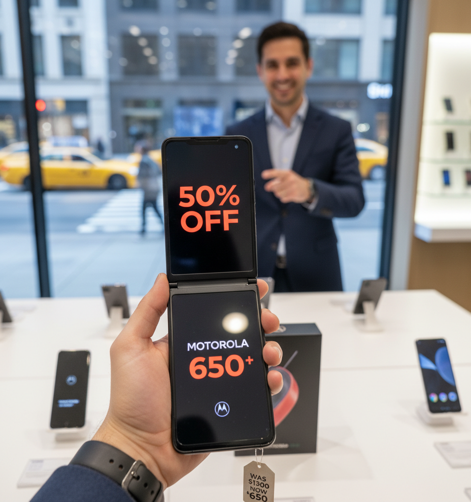 Motorola’s Souped-Up Folding Phone Is Almost Half Off — AI-generated illustration