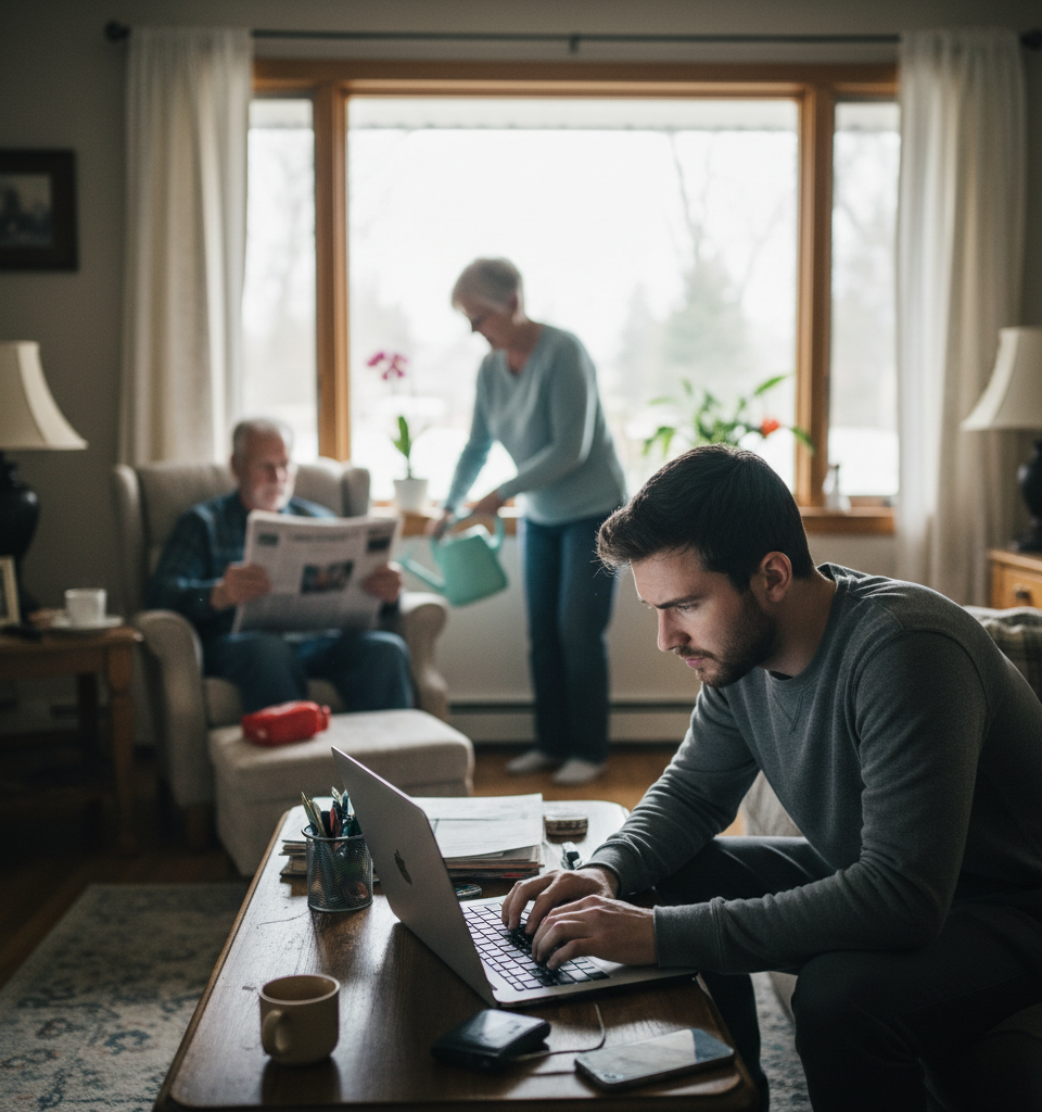 Multigenerational Living Soars: Nearly Half of [State]'s Young Adults Remain at Home — AI-generated illustration