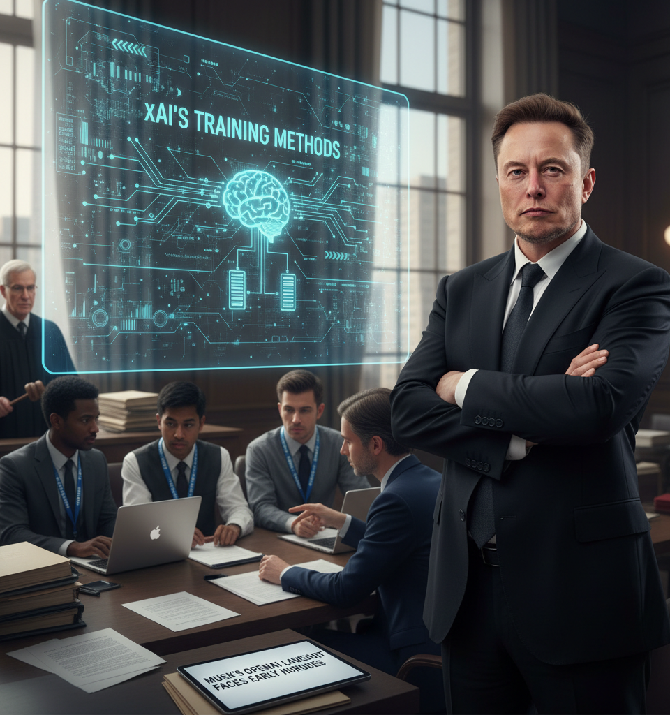 Musk's OpenAI Lawsuit Faces Early Hurdles as xAI's Training Methods Revealed — AI-generated illustration